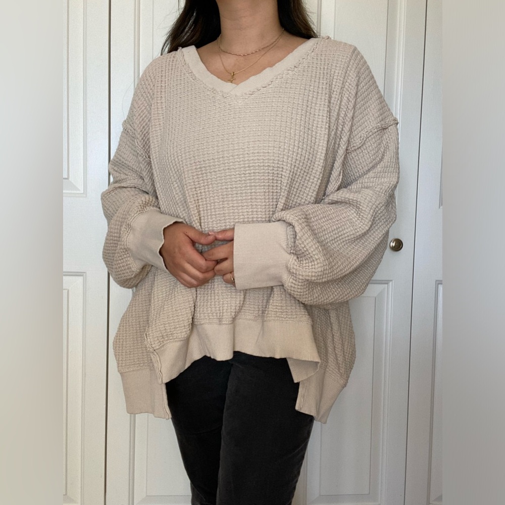 American Eagle "this feels seriously lived in" Waffle Sweater